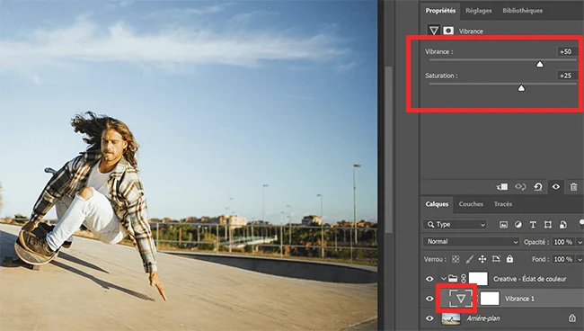 réglage de l'intensité du calque de réglage photoshop beta