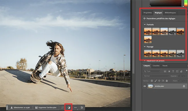 appliquer un calque de réglage prédéfini sur photoshop beta