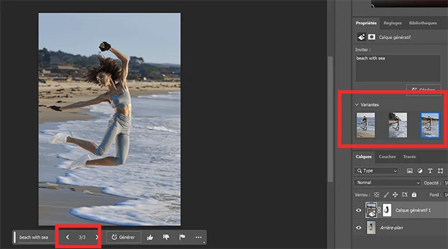 résultat avec variantes de l'outil remplissage génératif de photoshop beta