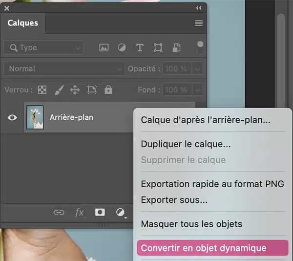 Convertir un calque en objet dynamique dans photoshop