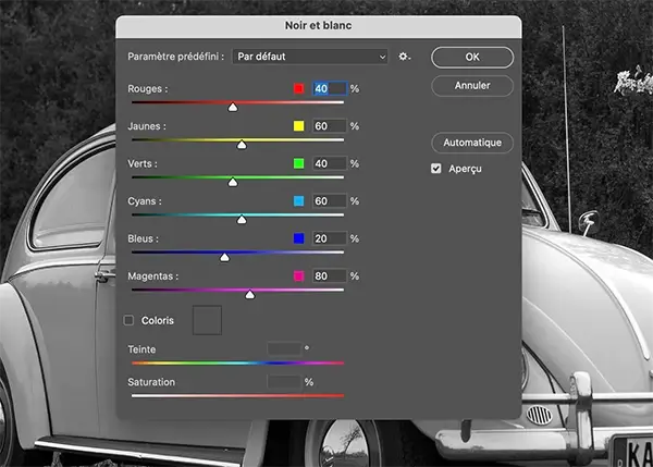 Noir et blanc Photoshop