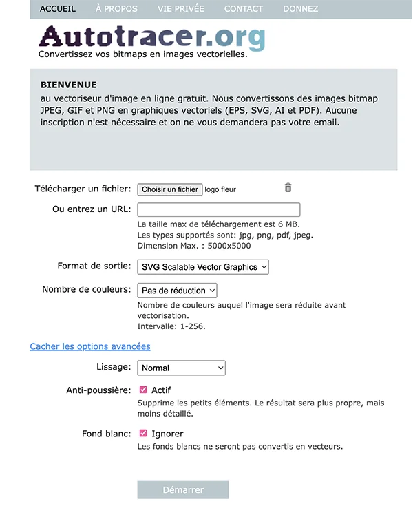conversion de bitmap en vecteur avec autotracer