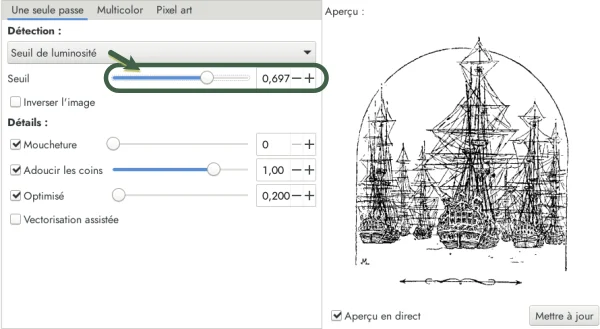 Inkscape : réglage du seuil de luminosité