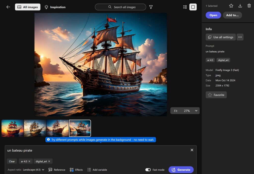 espace de travail génératif sur photoshop