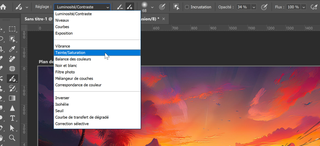pinceau de réglage dans photoshop