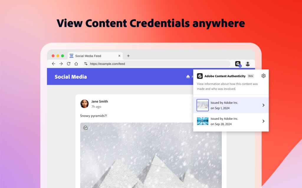 exemple de l'utilisation de l'extension chrome adobe content authenticity